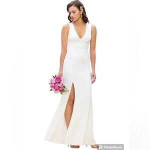 Dress the Population White Maxi Dress with Front Slit